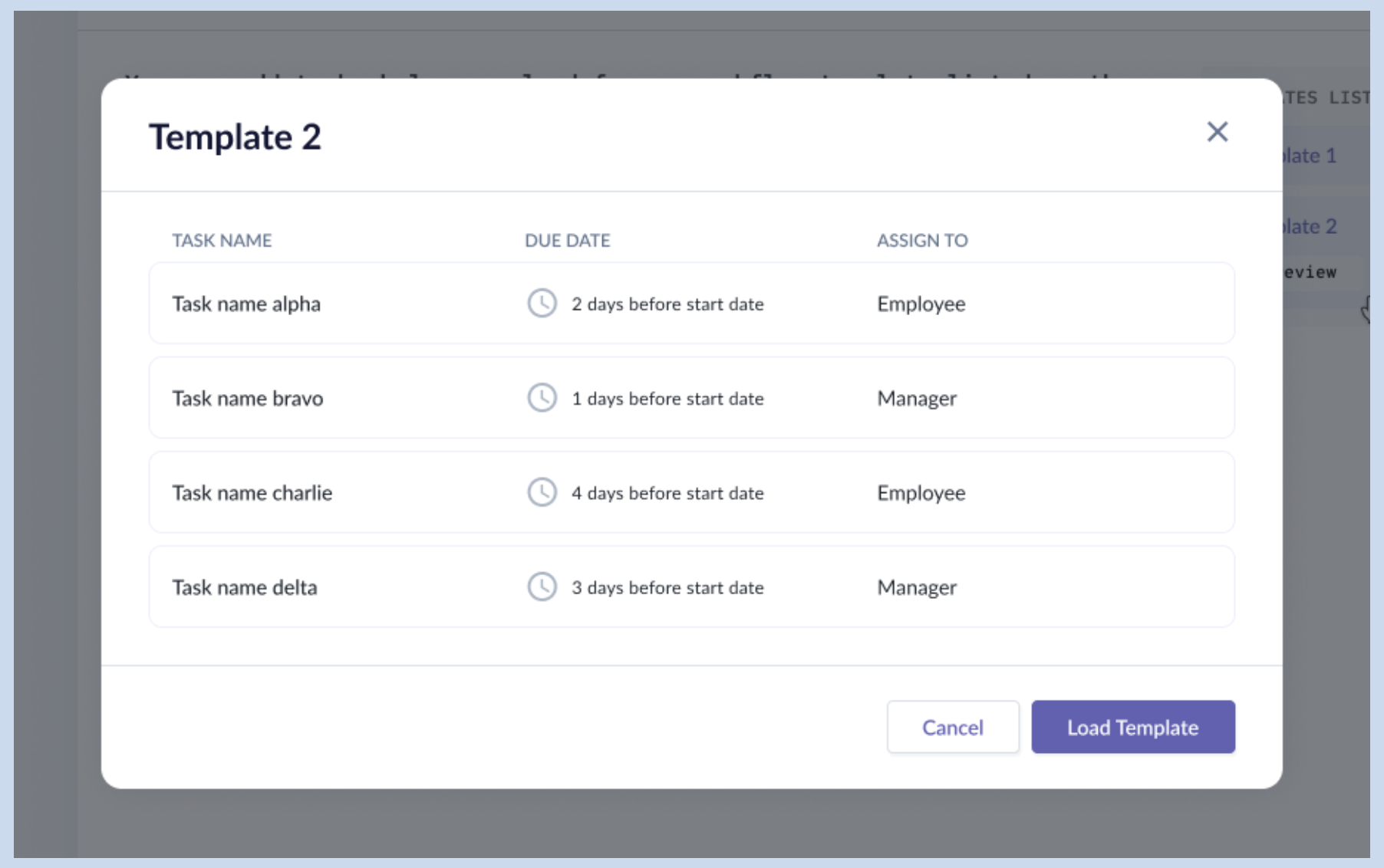 Previewing tasks before loading