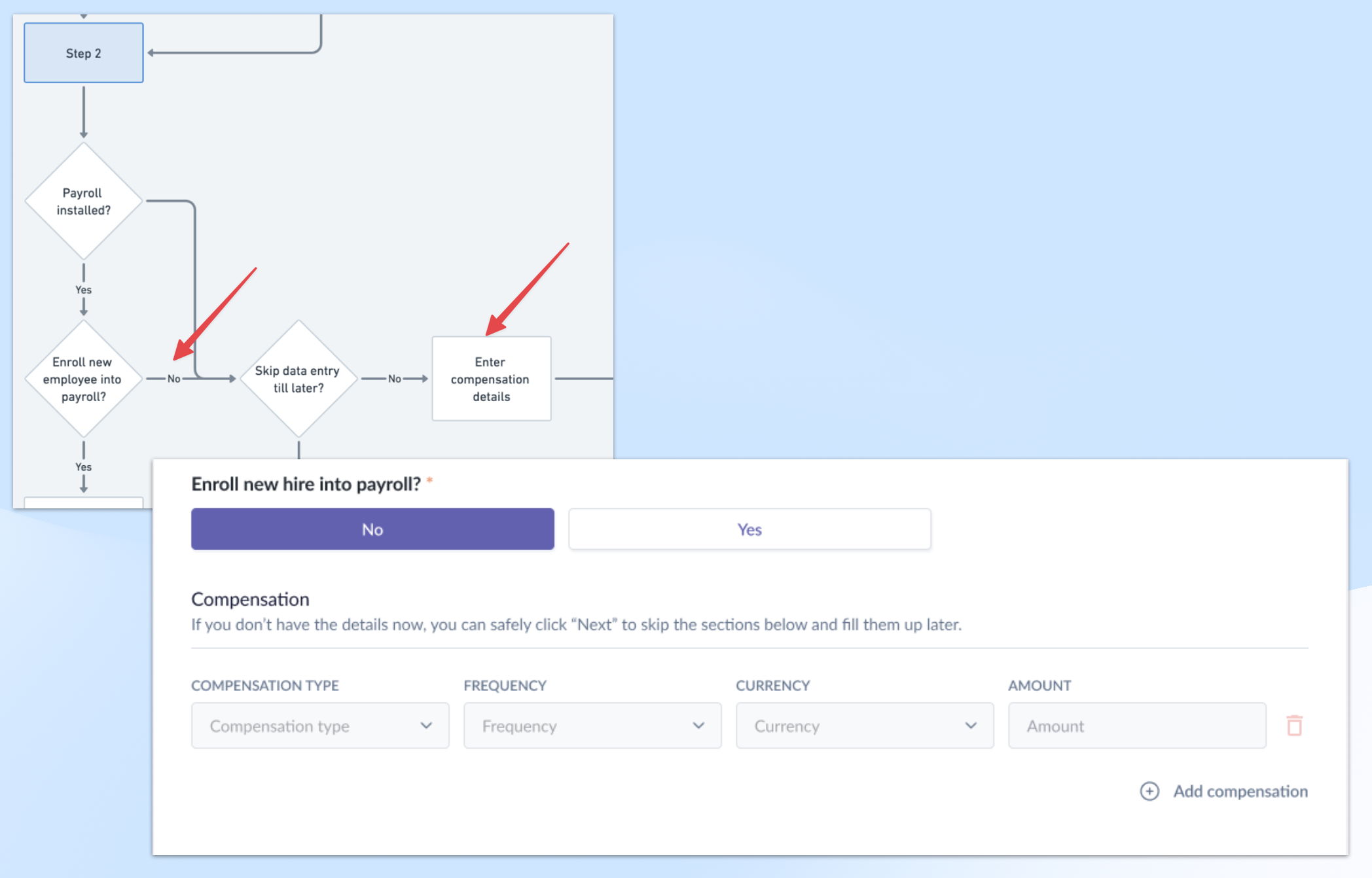 Clients with Payroll module but choose not to enroll new hire will fill in the Compensation details