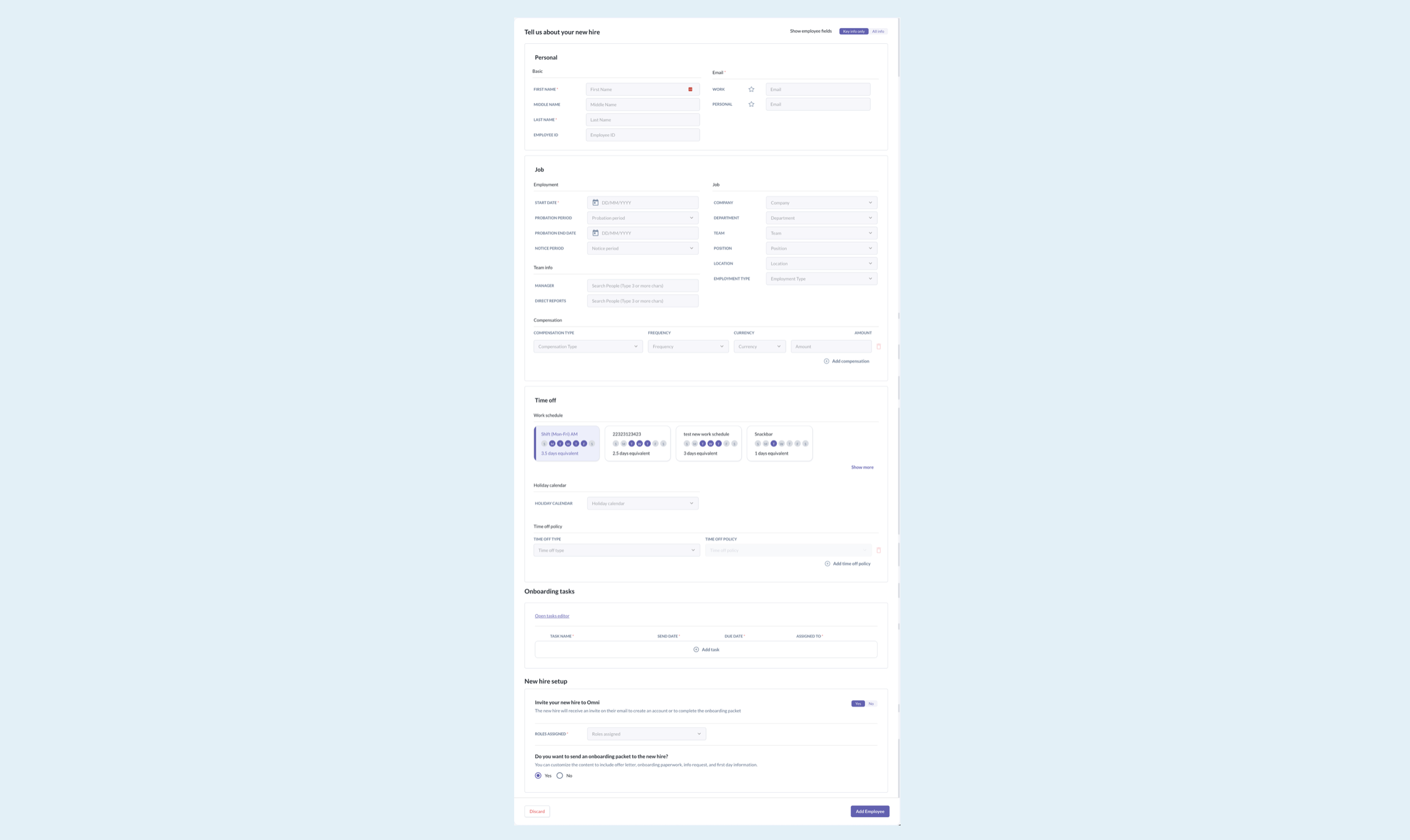 Add employee form (Before)