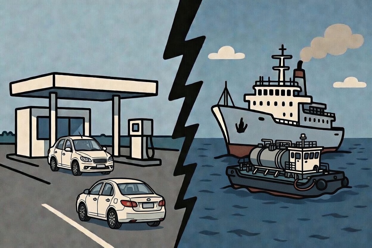 Fuel supplier on land vs at sea