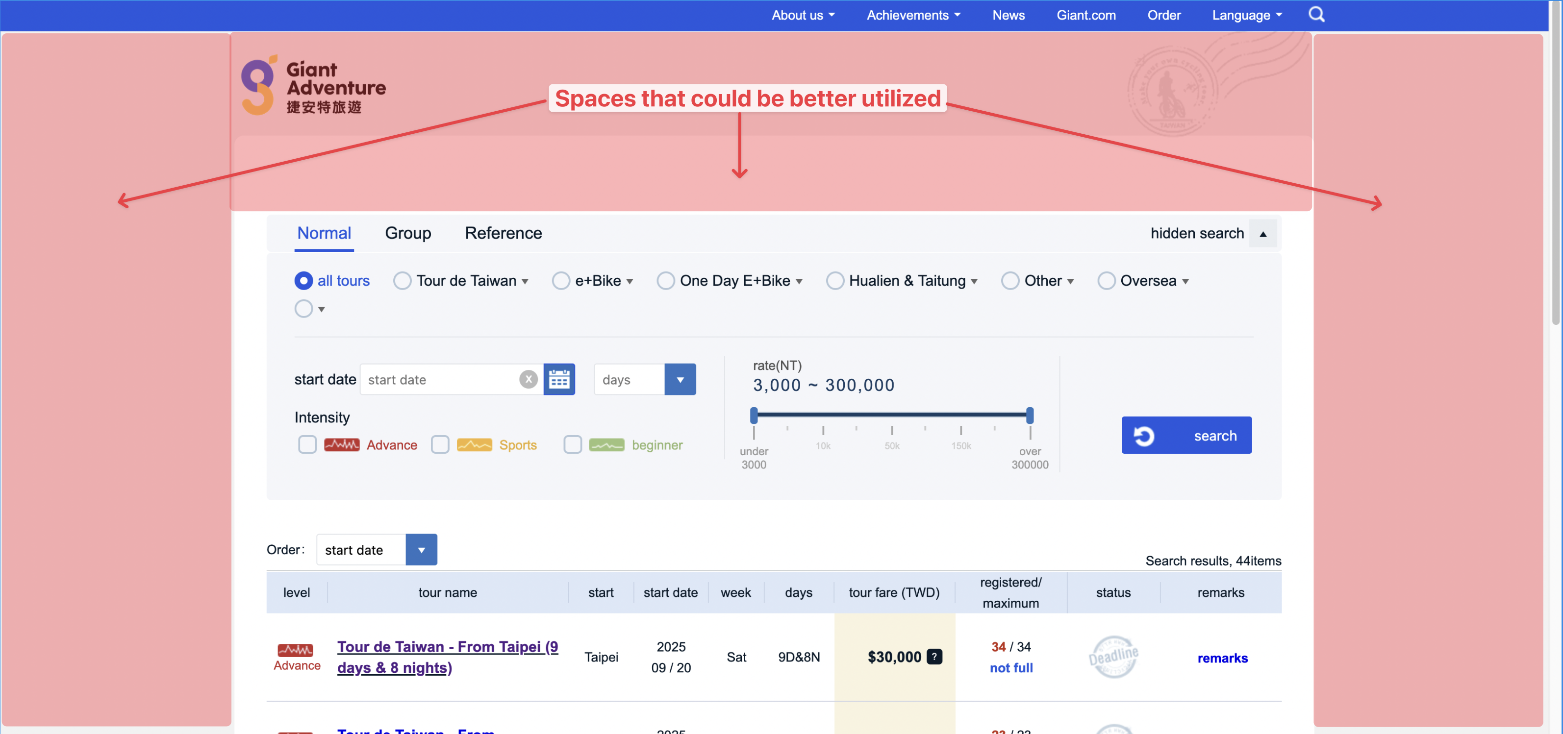 Wasted layout space around the page