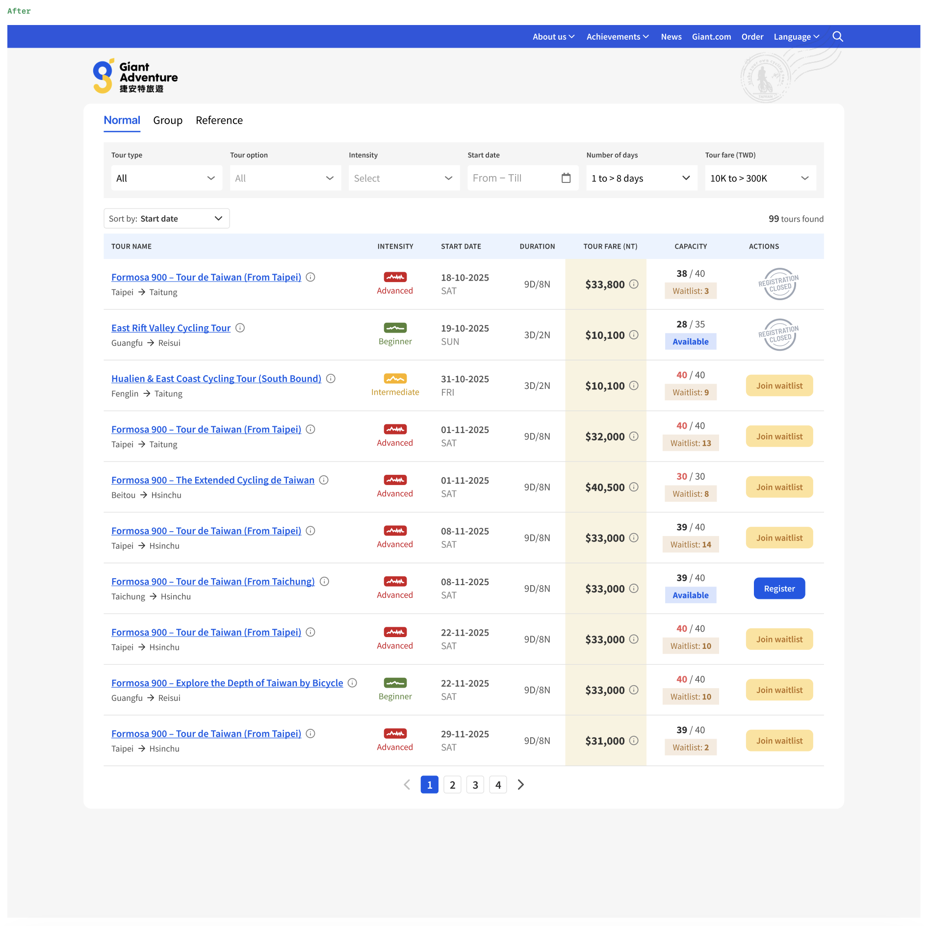 The AFTER version of the website