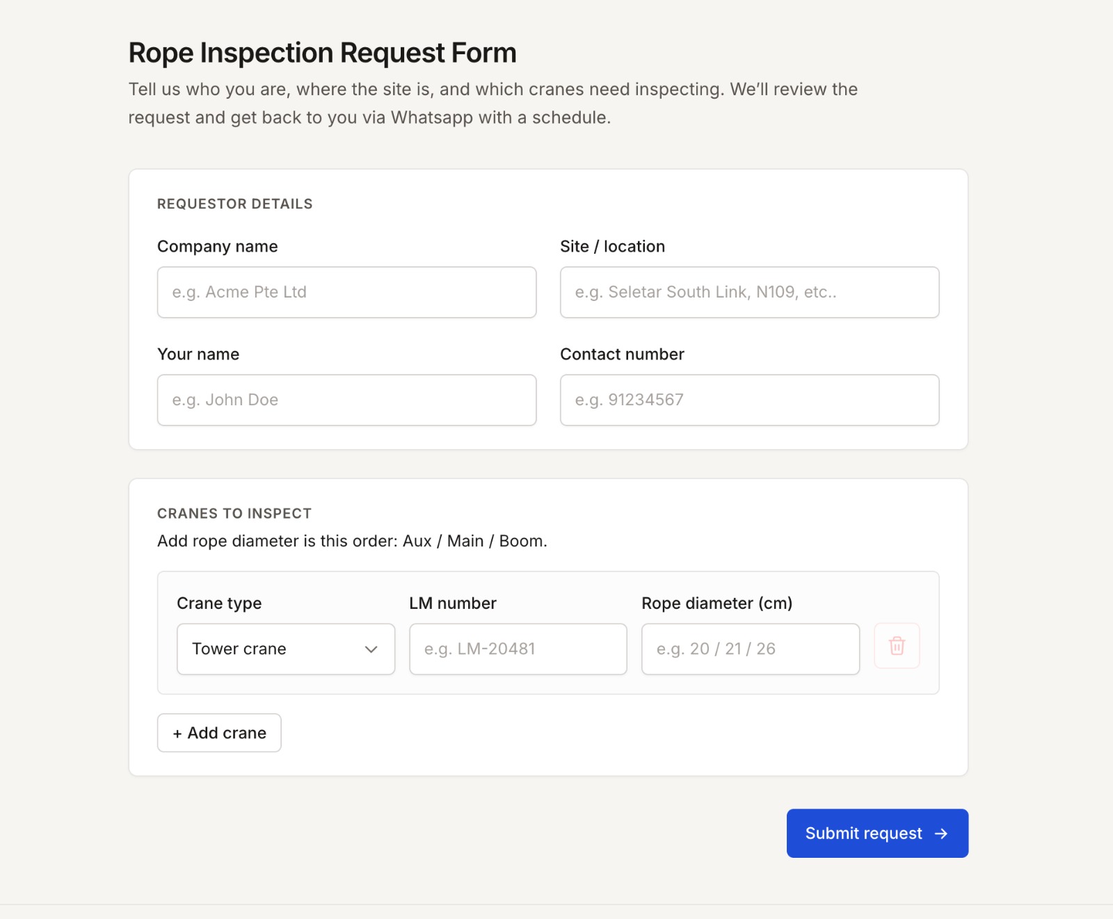 Request form (early prototype)