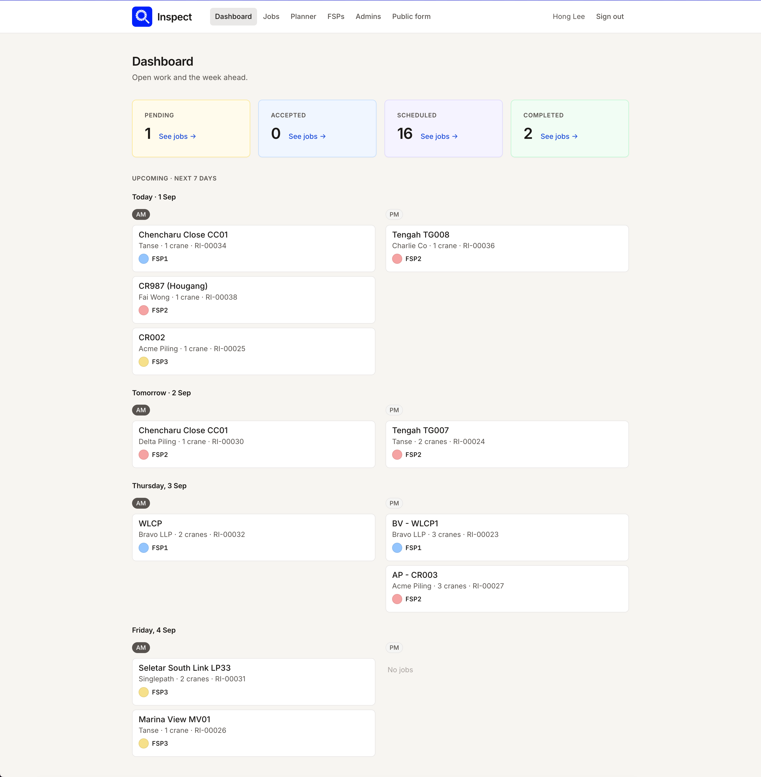 Admin's dashboard page