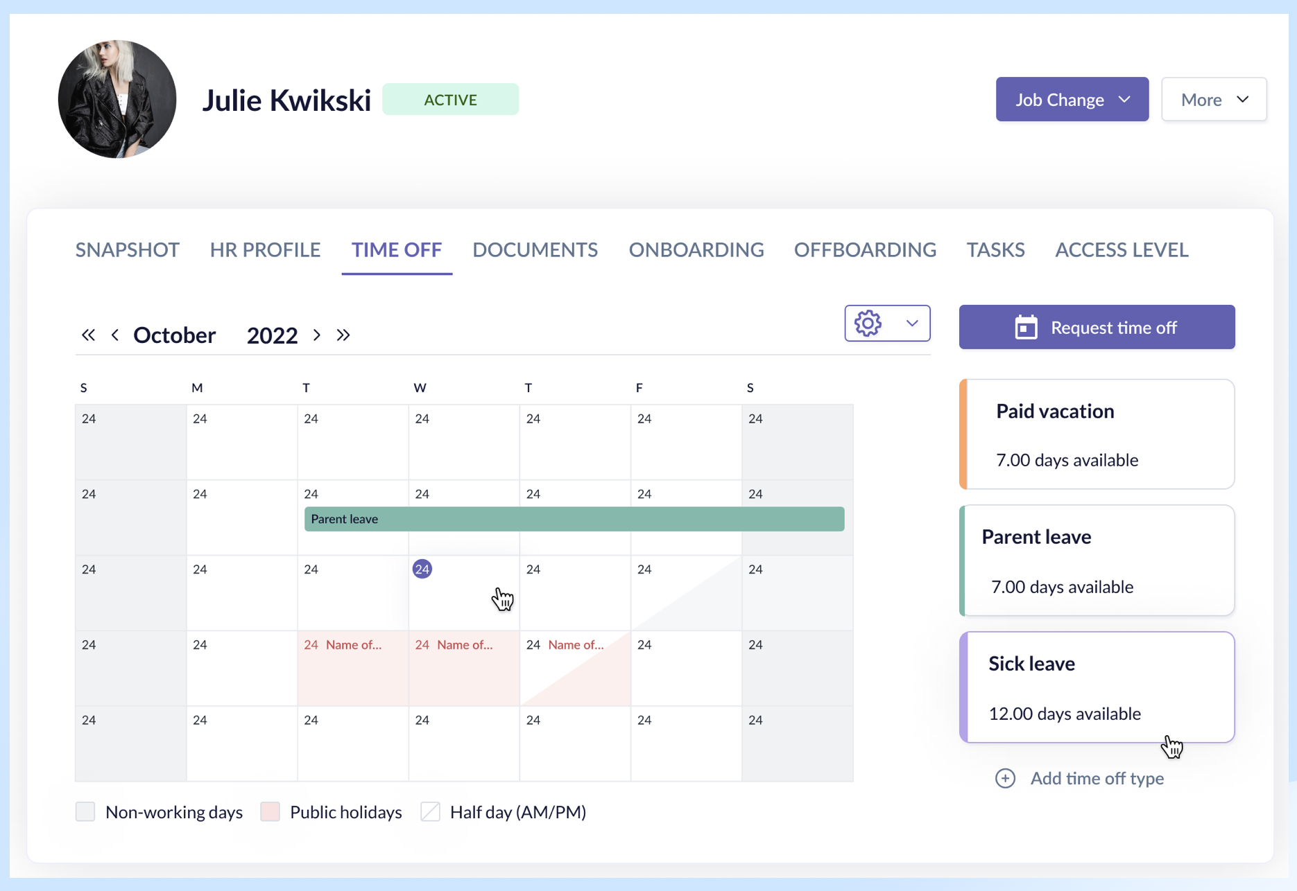 Existing time off page