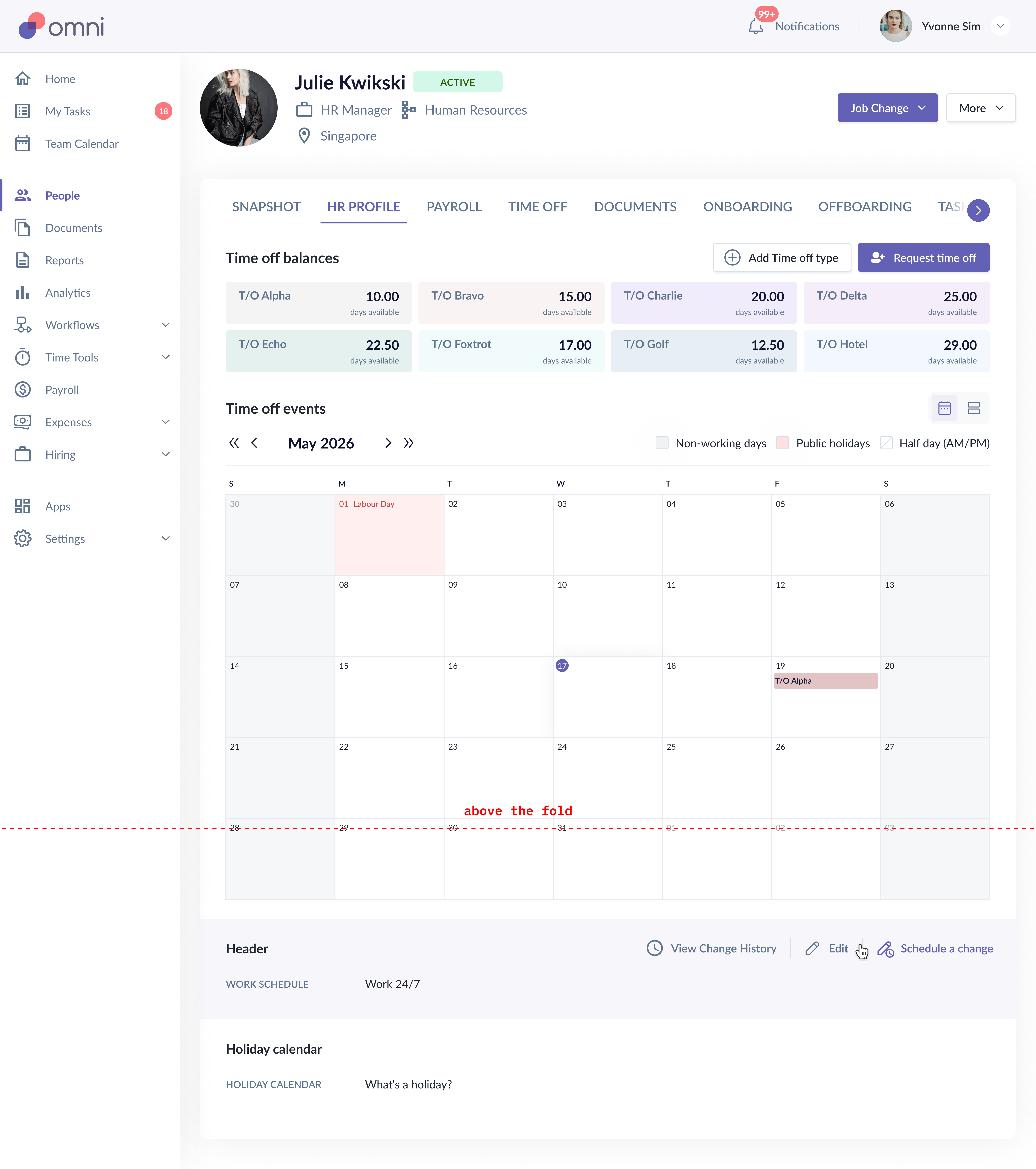 redesigned time off page in full
