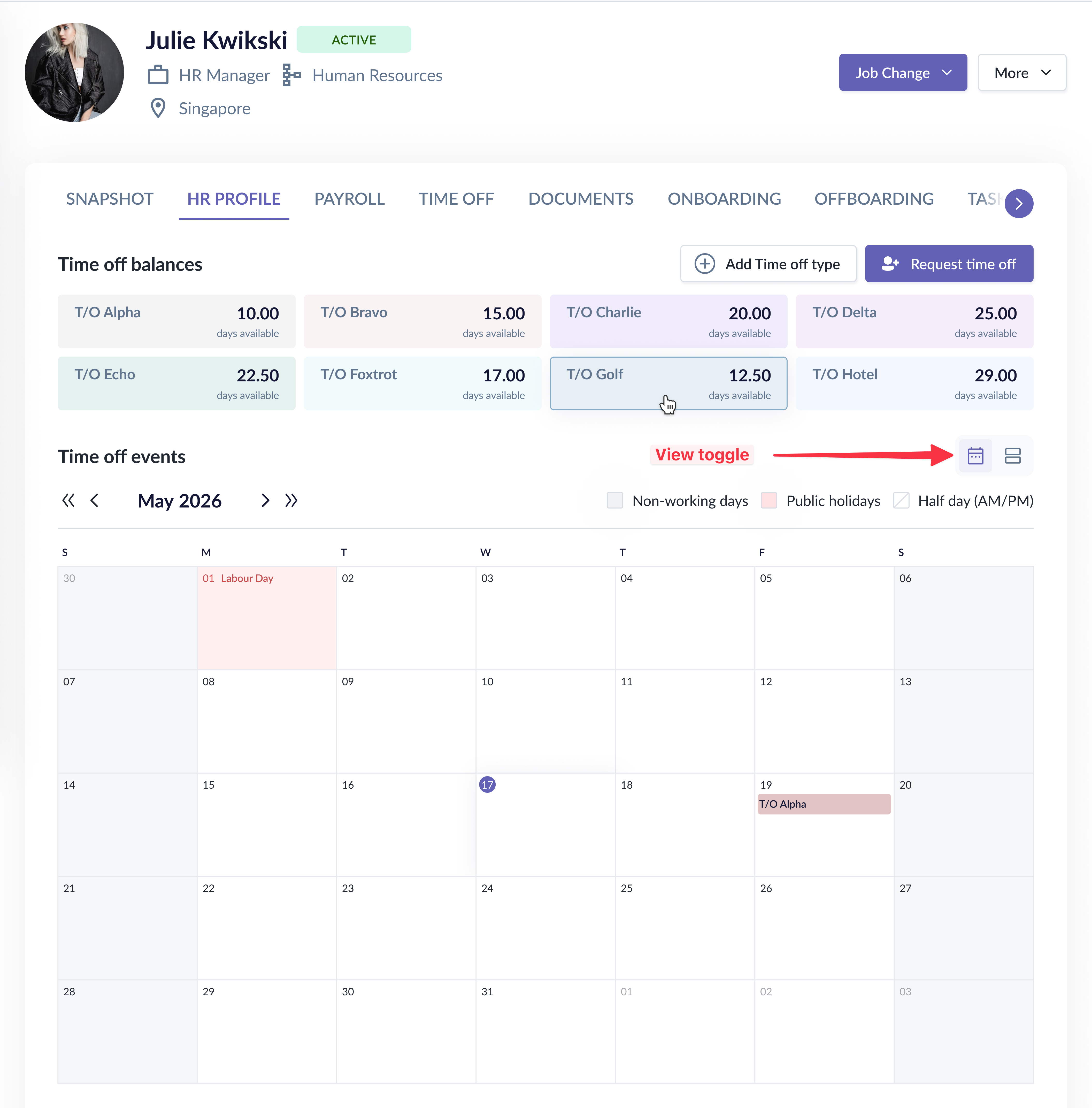 Calendar optimized for space with view toggle