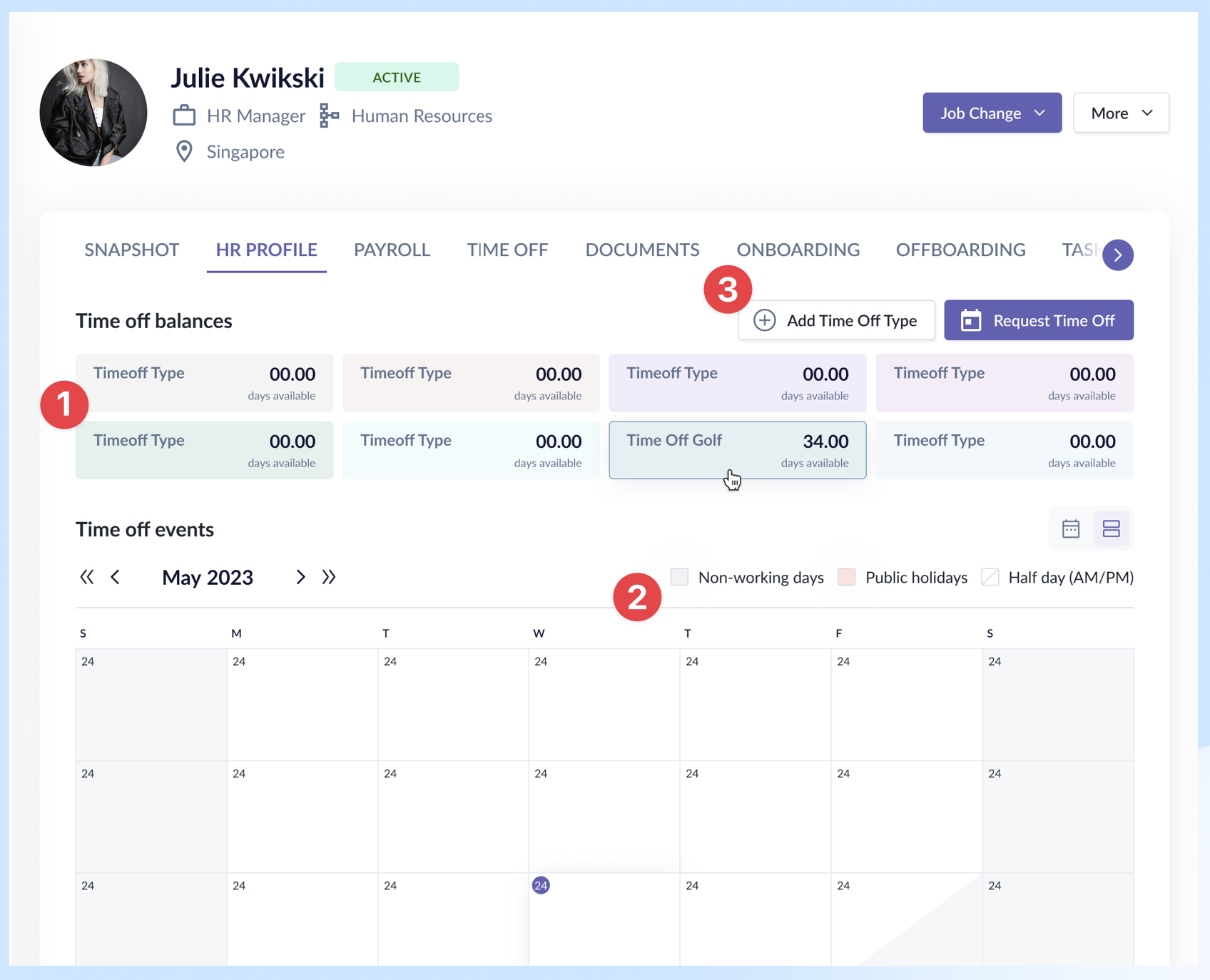 Redesigned time off page (points 1-3)